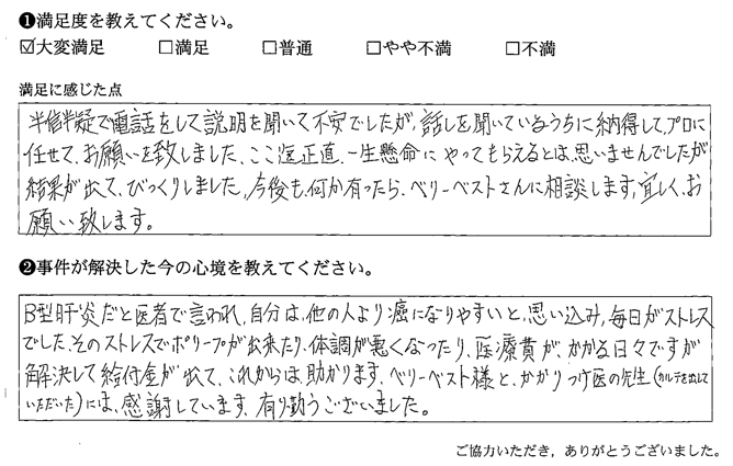 ここ迄正直、一生懸命にやってもらえるとは思いませんでしたが結果が出て、びっくりしました