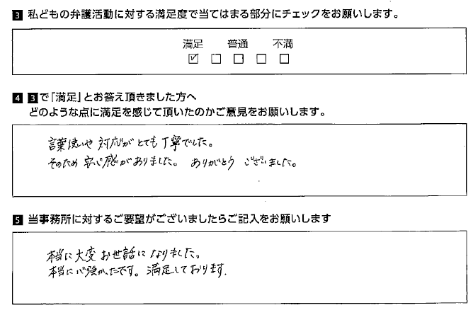 言葉使いや対応がとても丁寧でした。